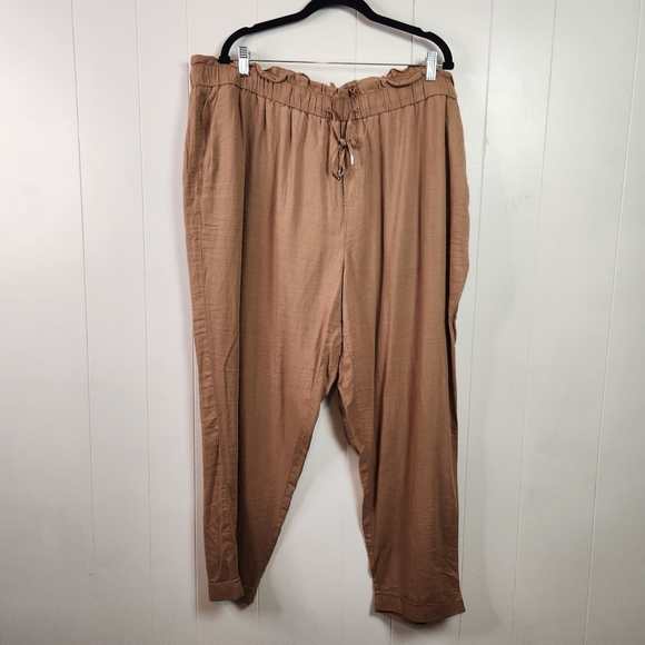 Penningtons Tapered Leg Linen Pull On Elastic Pants Beige Tan Size 2X Summer - Picture 5 of 12